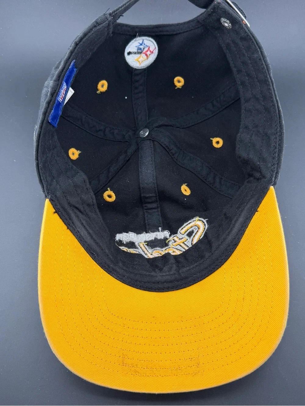 Vintage Reebok Pittsburgh Steelers Script Black Adjustable Hat Embroidered